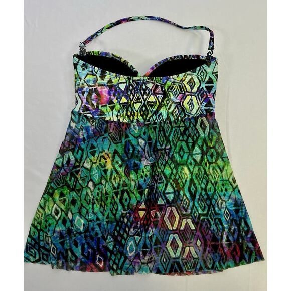 Profile by Gotex Blue Green Purple Swim Suit Babydoll Tank Top Size 10 Underwire - Picture 2 of 5